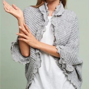 Anthropologie MOTH Rocia Ruffle Trim Open Cardigan Knit Crochet Shrug Medium
